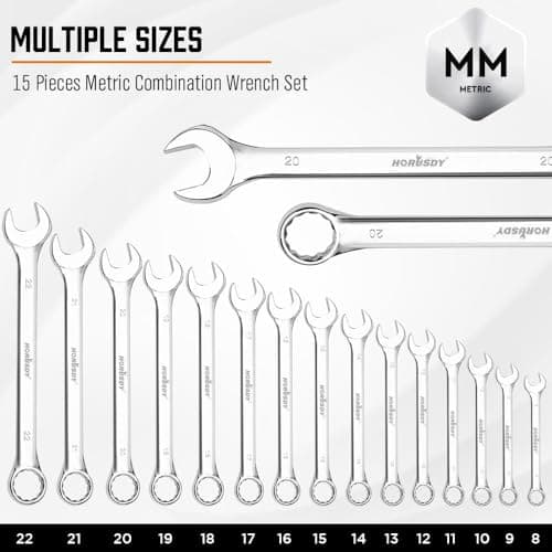 HORUSDY 15-Piece Metric Wrench Sets, Premium Combination Wrench Set Metric 8-22mm, Max Torque, 12-Point, Chrome Vanadium Steel, with Storage Rack 5