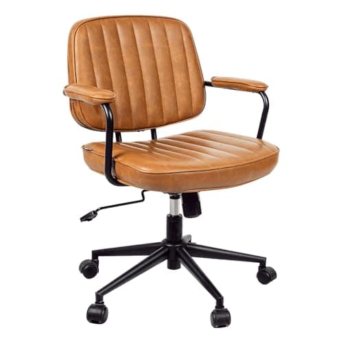 Artswish Mid Century Office Chair - Leather Desk Chair with Wheels, Arms, Swivel & Height Adjustable Ergonomic Computer Chair for Home Office, Brown