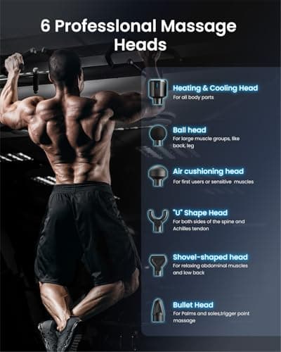 RENPHO Power+ Thermacool Massage Gun with Heat and Cold, 12mm Amplitude Deep Tissue Percussion Massager for Professional Athletes, App Controlled Guided Courses, 6 Speeds, 6 Attachments, Carry Case 6