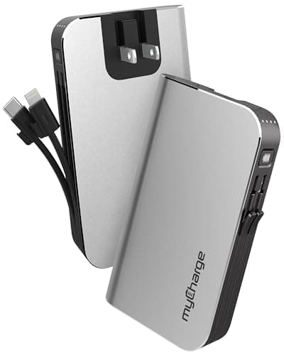 myCharge Portable Charger with Wall Plug – 10050mAh Fast Charger – Power Bank for iPhone, Samsung, Android & More - External Battery Pack Portable Charger with Built-in Cables (Lightning + USB-C)