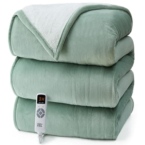 EHEYCIGA Heated Blanket - Electric Throw with 9 Heating Levels & 10 Hr Auto Off, Soft Cozy Sherpa Washable Blanket, 50 x 60 Inches