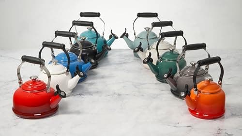 Le Creuset Enamel On Steel Demi Tea Kettle with Metal Finishes, 1.25 qt., Sea Salt 5