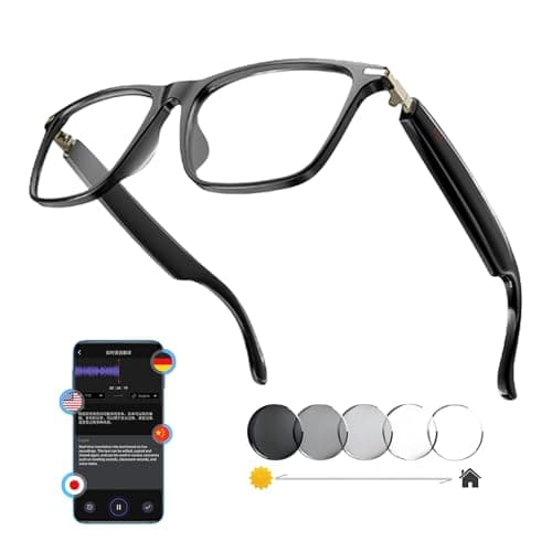 MNVOEQ AI Smart Bluetooth Translator Glasses,Support 140+Languages Translation&Bluetooth Connection for Men and Women Travelling/Business/Sports (M1+AI+Color Change Lens+Black)