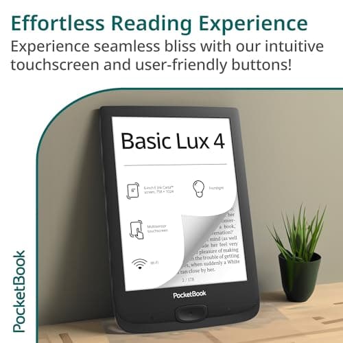 PocketBook Basic Lux 4 E-Book Reader - 6" Glare-Free HD E-Ink Display - Frontlight - Compact & Lightweight Ebooks Reader - Wi-Fi, Ergonomic Buttons - MicroSD Slot - Eye-Friendly Ereader 8