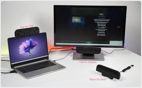 Computer Speakers for Desktop PC, Monitor Speakers, USB Plug-in, Wired, External Speaker for Laptop, Small Computer Soundbar for PC, with Loud Sound, Deep Bass, USB-C Adapter, Easily Clamp to Monitor 6