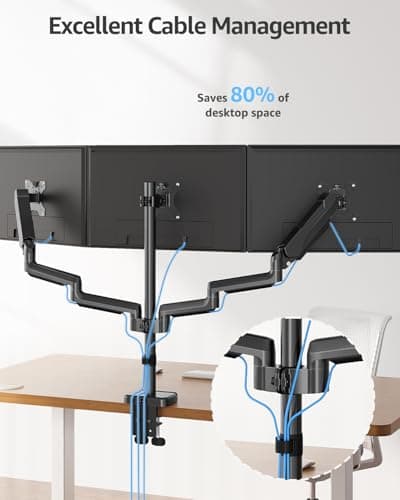 MOUNTUP Triple Monitor Stand Mount - 3 Monitors Desk Mount for Computer Screens Up to 27 inch, Triple Monitor Arm, Heavy Duty Monitors Stand, Each Arm Holds 4.4-19.8 lbs, Black 7