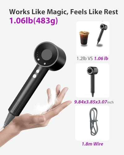 Hair Dryer with Carry Case, 160000 RPM Professional High-Speed Ionic Blow Dryer 200 Millions Negative Ionic&3 Speeds&3 Temps& Low Noise, Hairdryer with diffuser for Faster Drying, No Heat Damage,Black 9