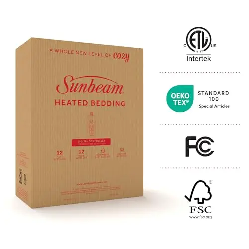 Sunbeam Royal Ultra Fleece Heated Electric Blanket Queen Size, 90" x 84", 12 Heat Settings, 12-Hour Selectable Auto Shut-Off, Fast Heating, Machine Washable, Warm and Cozy, Pebble 9