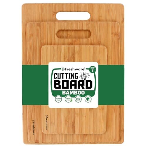 Freshware Bamboo Cutting Board Set of 3, Wooden Cutting Boards for Kitchen, Knife Friendly Food Grade Chopping Board, Lightweight with Hanging Hole for Easy Storage