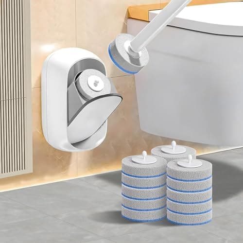 LFBEAR Disposable Toilet Brush Wand, Wall Mounted Toilet Cleaner Kit with Holder, 18 Refills Replacement Heads for Bathroom Cleaning