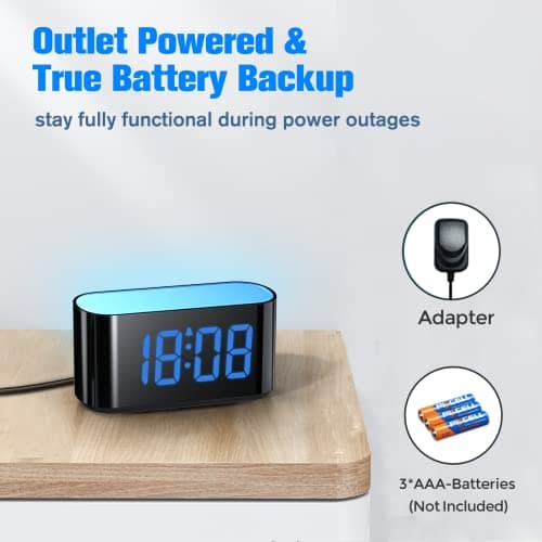 HOUSBAY Digital Alarm Clock for Bedrooms - Large Display Easy to Read Across The Room, 7 Larger Color Night Light, Dual Alarm, Dimmer, True Battery Backup, Adjustable Volume（Blue） 6