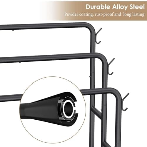 Kayfia 40" H Towel Rack Freestanding, 3-Tier Bath Towel Holder Stand with Storage Baskets & Hooks, Blanket Drying and Display Rack for Oversized Bath Towels, Metal Towel Rack Stand Indoor Outdoor 6