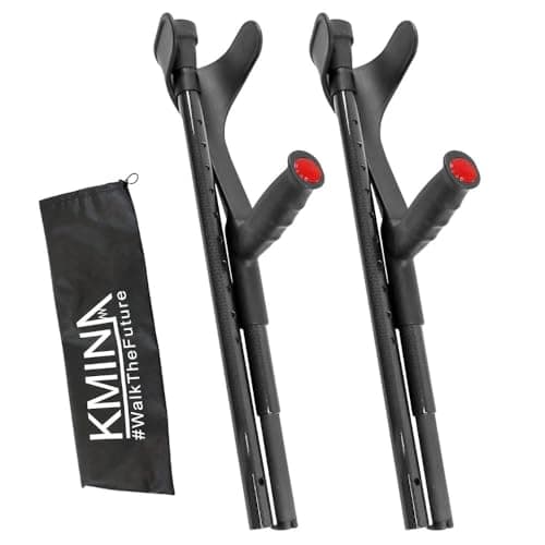 KMINA Foldable Forearm Crutches of Carbon Fiber (x2 Units), Open Cuff, Lightweight, Folding Crutches, Made in Europe, PRO Model