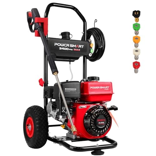 PowerSmart Gas Pressure Washer, 3400 PSI 2.5 GPM, 212CC, with Onboard Soap Tank, Metal Spray Wand, 5 Nozzles for Houses, Driveways, Walls, Cars, Fences, Patios