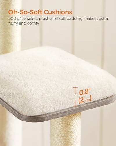 Feandrea Cat Tree, 64.6-Inch Modern Cat Tower, Multi-Level Condo with 5 Scratching Posts, Perch, Washable Removable Cushions, Cave, Heather Greige UPCT166G01 6