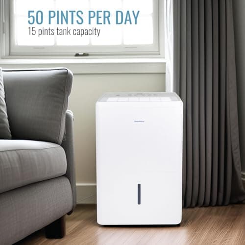 Keystone 50-Pint Portable Dehumidifier, 115V, Dehumidifier for Rooms up to 4500 Sq.Ft, Moisture Absorber For Basement, Garage, Living Room with Pump, White 6