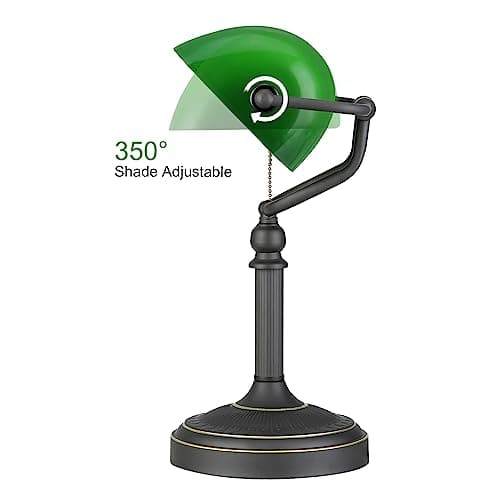 Newrays Antique Green Glass Bankers Desk Lamp with Pull Chain Switch Plug in Fixture 5