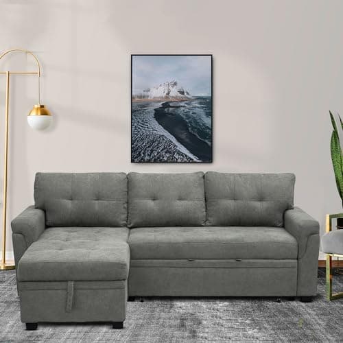 Naomi Home Transform Any Space: Sleeper Sectional Sofa with Convertible Sofa Bed & Inviting Chaise. Find Tranquil Comfort with Stress-Relieving Design & Durable Cushions - Gray/Velvet