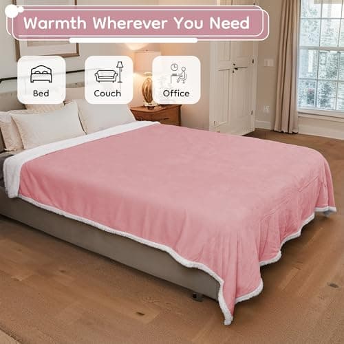 Electric Heated Blanket Full Size 72"x84", Dual-Sided Soft Flannel & Sherpa, LCD Display 10 Heat Settings with 1-12H Timer & Overnight Safe, Bed & Couch, Machine Washable, Light Pink 8