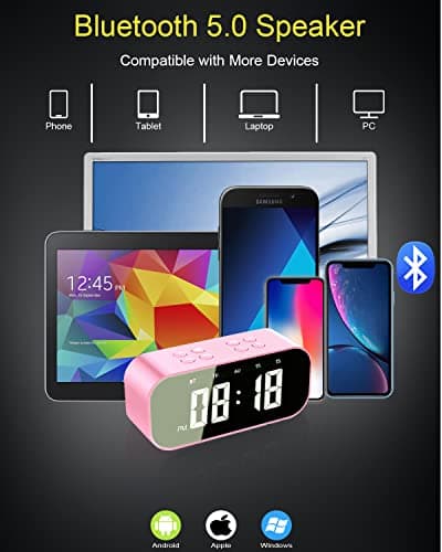AFK Alarm Clock with Bluetooth Speaker for Bedroom,Small Digital Clock with Dual Alarms,Snooze,Mirror LED Display for Girls,Adults. 4