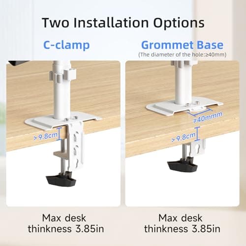 suptek Triple Monitor Mount for Most 17 to 32 inch Screens,Gas Springs Adjustment Triple Monitor Desk Mount Stand with Clamp & Grommet Kit,White(MD8003W) 7