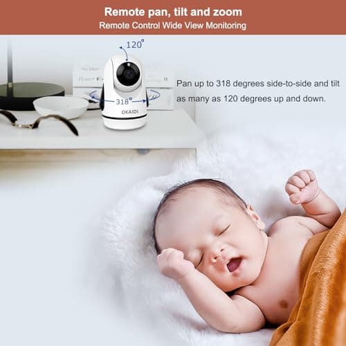 OKAIDI Video Baby Monitor with 2 Cameras, 5" Display Baby Monitor No WiFi, 30H Battery and 1000ft Range, Remote Pan-Tilt-Zoom Baby Camera, 2-Way Talk, 8 Lullabies, for Baby Pet Elderly 6