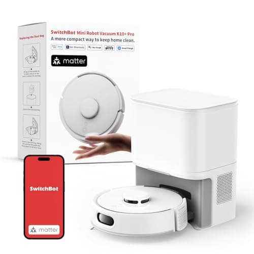SwitchBot K10+ Pro Robot Vacuum Self Emptying for 90 Days Hands-Free, Super Quiet Mini Robotic Vacuum with Powerful Suction, Anti-Hair-Tangle, Works with Alexa/Siri/Matter(Hub 2 Required), 2.4Ghz WiFi