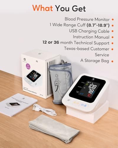 Arboleaf Blood Pressure Monitors for Home Use, Rechargeable Upper Arm Blood Pressure Monitors with Bluetooth App Tracking, Large Color Screen Blood Pressure Machine, Wide Range Cuff 8.7-18.9" 8
