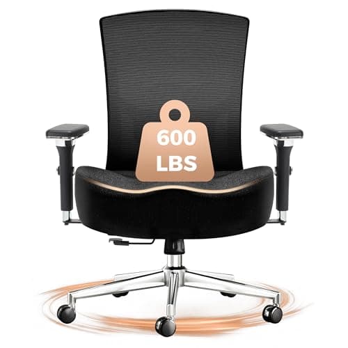 600lbs Big and Tall Office Chair,Oversized Ergonomic Breathable Mesh Desk Chair with W-Shape Thicken Seat Cushion,Computer Chair with Upgraded 4D Armrest,Lumbar Support for Heavy People All Day