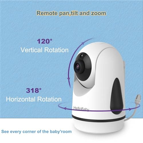 HelloBaby Video Baby Monitor with 2 Cameras and 5 Inch Split Screen Display, Remote Control Cameras with Night Vision and Temprature Monitoring 6
