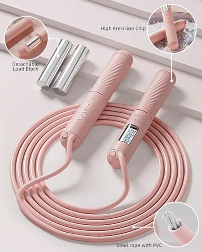 YOTTOY Cordless Jump Rope with Counter - Ropeless Jump Rope 2 In 1 with Large Cordless Ball-Weighted for Women with LCD Display (Pink) 6