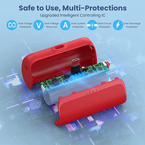LanLuk Mini Portable Charger 5200mAh,Ultra-Compact USB C Power Bank Portable Phone Charger,PD Fast Charging Cell Phone Battery Pack Compatible with Samsung Galaxy,Moto,LG,Google Pixel Android-Red 5