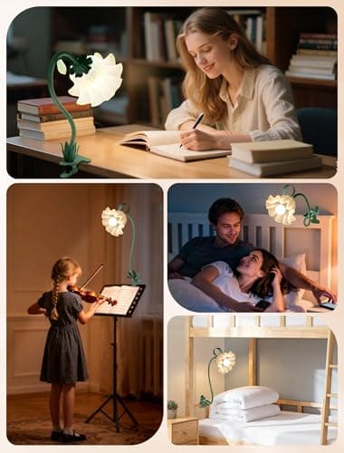 ONXE Clip On Light and Flower Desk Lamp, Flexible Gooseneck Reading Book Light with 3 Color Modes Cute Table Lamp Decor, Clip on Bedside Lamp for Bed Headboard,Table, Nursery,Dorm (Green-02) 7