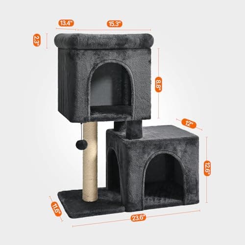 Amazon Basics 30-Inch Cat Tree Tower, Activity Center with 2 Plush Condos, Sisal Scratching Post and Hanging Pompom, Gray 6