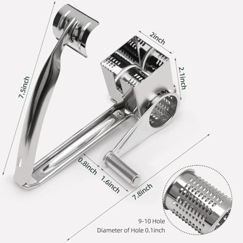 BAKBRAND Rotary Cheese Grater Stainless Steel Handheld Rotating Grater Multipurpose Cheese Cutter with 1 Drum for Grating Cheese Vegetables 2