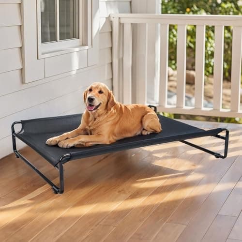 Veehoo Original Outdoor Elevated Dog Bed, Cooling Raised Dog Cot for Large Dogs, Portable Standing Pet Hammock Platform with Washable Breathable Mesh, No-Slip Feet, Large, Black, CWC2201 8