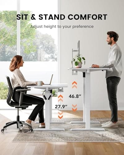 ErGear Whole Piece Standing Desk with 48x30 inch Desktop, Adjustable Stand Up Desk for Home Office, Electric Computer Desk Workstation with Cable Management Tray, White, EGESD65W 7