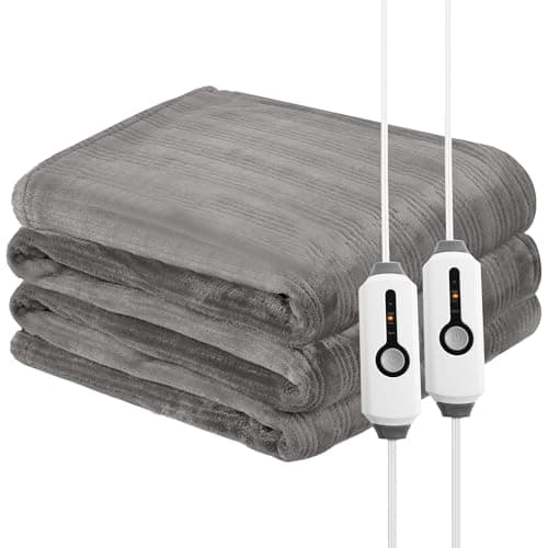 McJaw Electric Heated Blanket 84'' x 90'' Queen Size Flannel Fabric, Keep Your Warm All Night, Dual Controllers, 4 Heating Levels& 10 Hours Auto Shut-Off, Silver