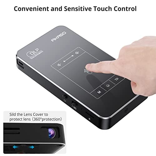 AKASO WT50 Mini Projector with WiFi and Bluetooth, 1080P DLP Portable Movie Projector Home and Outdoor, Built-in Battery & Android System, Cookie Projector for iPhone and Phone 7