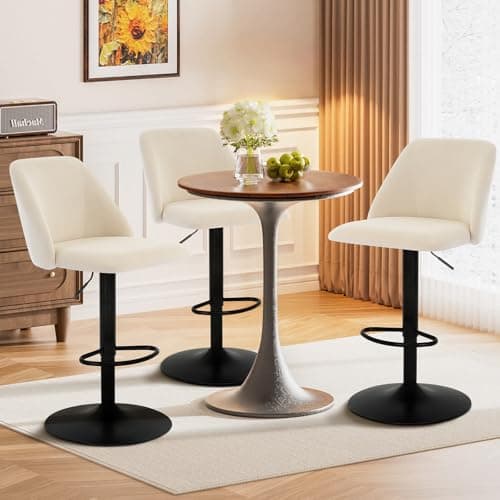 COLAMY Bar Stools Set of 3, Modern Swivel Bar Chairs, Adjustable Upholstered Barstools Counter Height with Full Backrest for Bar, Dining Room, Kitchen Island, Beige 7