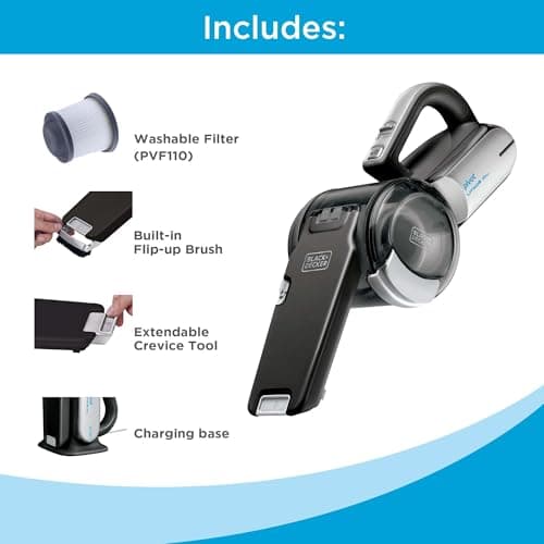 BLACK+DECKER dust buster PIVOT VAC Handheld Vacuum Cordless, Car Vacuum Portable Rechargeable, Extendible Crevice Tool and 200 Degree Pivoting Nozzle, Strong Suction, Lightweight (BDH2000PL) 8