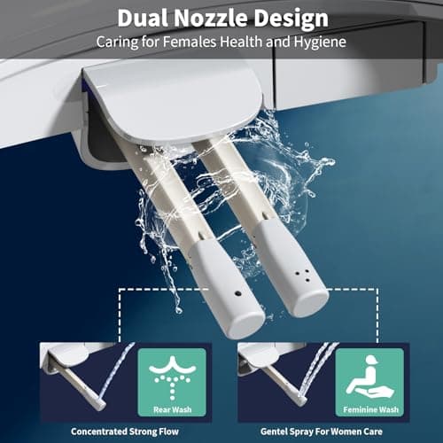 SR SUN RISE Electric Bidet Toilet Seat Elongated - Dual Nozzles for Female & Hip, Comfort Heated Seat & Air Dryer, 6 Wash Modes, Remote & Knob Control, Silent Close Lid, Nightlight, Ultra-Slim 2