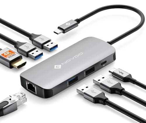 NOVOO USB C Hub Ethernet 4K@60 USB C HDMI Adapter Multiport Type C Adapter 4 USB 3.0 & USB2.0 Dongle 100W PD Dock Docking Station for MacBook Pro Air Apple iPad Pro Steam Deck Dell HP Lenovo 7-in-1