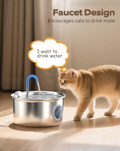 Cat Water Fountain Stainless Steel: Cat Fountain for Drinking - 88oz/2.6L Pet Water Fountain for Cats Indoor - Quiet Cats Water Bowl Dispenser - Pets Feeding & Watering Supplies - for Small Animals 7