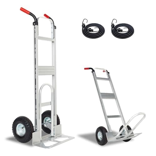 Aluminum Hand Truck Dolly Cart with 10" Pneumatic Tire,Hand Trucks Heavy Duty 600 LBS Capacity,Platform Hand Cart for Transport & Moving in Warehouse, Home, Supermarket