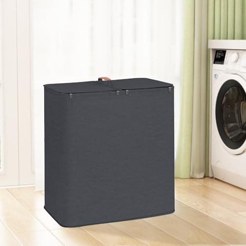 STORAGE MANIAC Double Laundry Hamper, 136L Laundry Sorter with Lid and Removable Bags, Clothes Hamper, Large 2 Section Clothes Basket with Handles for Small Space, Dorm, Closet, Bathroom, Black 7