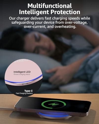 TOZO Ultra-Thin Portable Wireless Charger 15W Max Fast Wireless Charging Pad Compatible with iPhone 17/16 Plus/16 Pro Max /15/14/13/SE/Series, Samsung Galaxy S24/S23/S22 Series (No AC Adapter), Pink 6