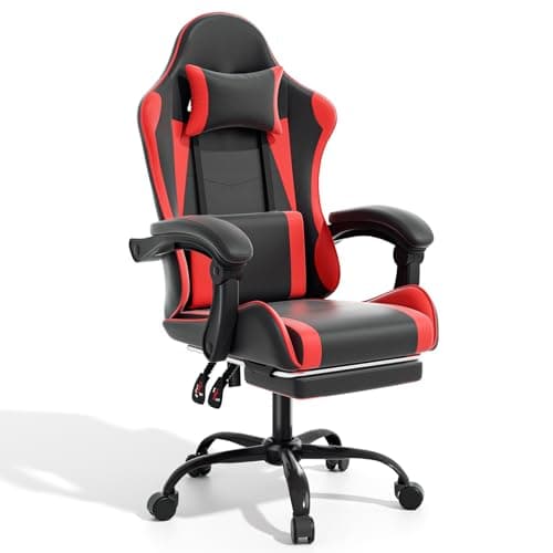 Magshion Gaming Chair, Ergonomic Computer Chair with Linkage Armrests, Height Adjustable Video Game Chair with Footrest and Headrest for Silla Gamer and Adults, 350 Lbs Capacity, Red