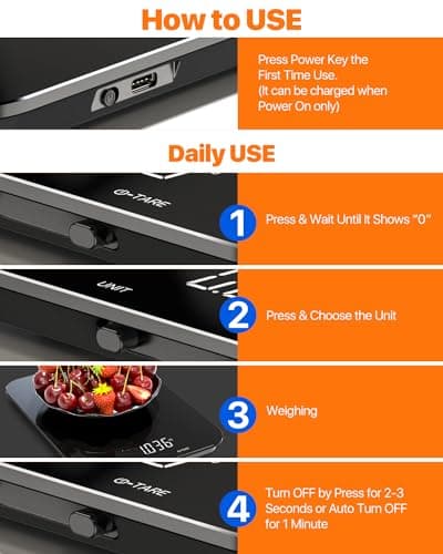 【33 LB & USB Rechargeable】 Digital Kitchen Food Scale Kitchen Scale, Glass Digital Weight Grams and Oz, Baking Cooking, 0.05oz /1 g Precise, 5 Weight Units 8