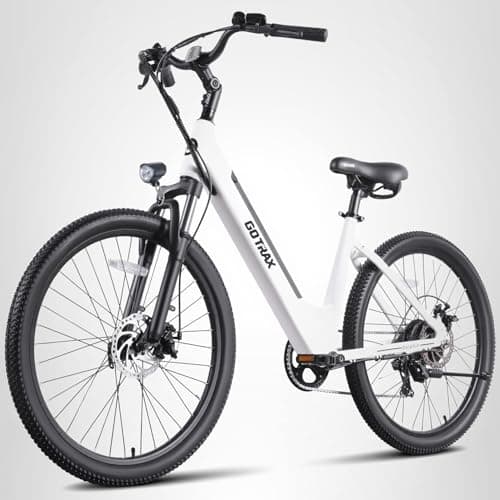 Gotrax Dolphin 26" Electric Bike, Max Range 30Miles(Pedal-assist1) & 20Mph Power by Peak 500W, 5 Pedal-Assist Levels & Front Suspension, 7-Speed&Boost Mode, City E-Bike for Adult White 10